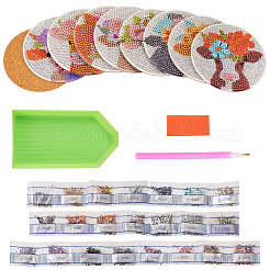 DIY Cattle & Flower Pattern Coaster Diamond Painting Kits&nbsp;DIY-TAC0016-53