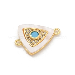 Brass Micro Pave Clear Cubic Zirconia & Shell Connector Charms&nbsp;KK-M303-03G-11
