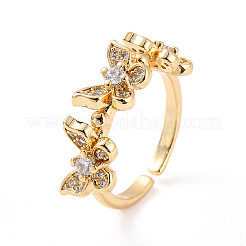 Clear Cubic Zirconia Triple Butterfly Open Cuff Ring&nbsp;RJEW-C024-10G