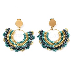 304 Stainless Steel & Bohemian Beaded Fan Dangle Stud Earrings for Women&nbsp;EJEW-R001-05G-01