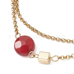 Natural Red Agate Faceted Flat Round with Brass Cube Link Bracelets&nbsp;BJEW-JB13481