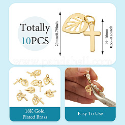 10Pcs Cross with Leaf Brass Pendants&nbsp;PALLOY-TAC0273