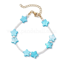 Natural White Shell Star & Glass Seed Beaded Bracelets for Women&nbsp;BJEW-JB13282