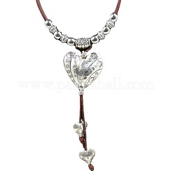 Boho Alloy Heart Pendant Leather Cord Necklaces for Women&nbsp;WG14524-01