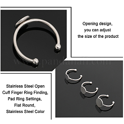 3 Size Stainless Steel Open Cuff Finger Ring Finding&nbsp;STAS-CA0001-92P