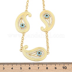 Brass Micro Pave Clear & Sky Blue Cubic Zirconia Teardrop Evil Eye Link Chain Necklaces&nbsp;KK-H203-14G