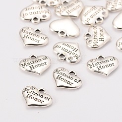Wedding Theme Antique Silver Tone Tibetan Style Heart with Matron of Honor Rhinestone Charms&nbsp;TIBEP-N005-03A