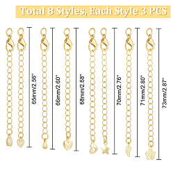 24Pcs 8 Styles Brass Curb Chain Extenders&nbsp;KK-GA0001-52LG