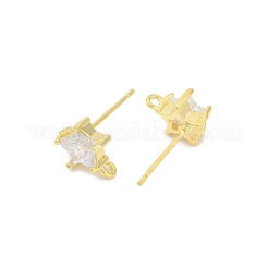 Brass Micro Pave Clear Cubic Zirconia Stud Earring Findings&nbsp;KK-Z099-02G-04