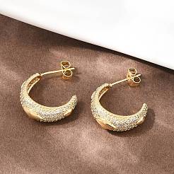 C-Shaped Brass Micro Pave Clear Cubic Zirconia Stud Earrings&nbsp;EJEW-A151-01G