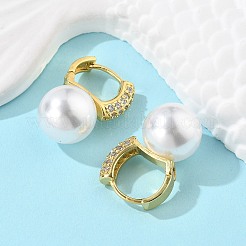 Plastic Pearl Dangle Hoop Earrings with Clear Cubic Zirconia&nbsp;EJEW-A070-08G