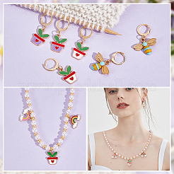 Alloy Enamel Bee & Leaf Planter with Heart Pendant Locking Stitch Markers&nbsp;HJEW-AB00042