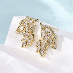 Brass Micro Pave Clear Cubic Zirconia Stud Earrings&nbsp;EJEW-F373-05G
