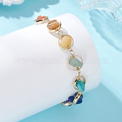 Chakra Brass Ring Link & Natural & Synthetic Mixed Gemstone Chips Beads Link Bracelets&nbsp;BJEW-TA00717-01