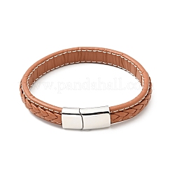 Cowhide Braided Flat Cord Bracelet with 304 Stainless Steel Magnetic Clasps&nbsp;BJEW-H552-01P-02