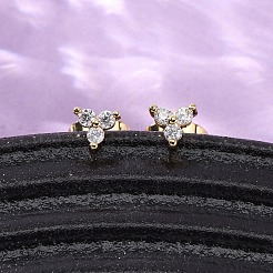 Brass Micro Pave Clear Cubic Zirconia Clover Stud Earrings&nbsp;EJEW-S280-03G