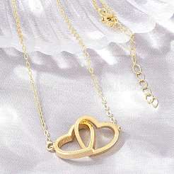Brass Couple Heart Pendant Necklaces&nbsp;KK-CBA4547-07G
