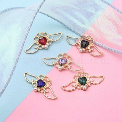 5Pcs 5 Colors Rack Plating Alloy Rhinestone Pendants&nbsp;ALRI-YW0001-19