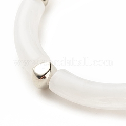 White Acrylic Curved Tube Chunky Stretch Bracelet with CCB Plastic for Women&nbsp;BJEW-JB08126-01