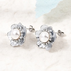 Brass Micro Pave Cubic Zirconia Enamel Stud Earrings&nbsp;CU-CBABA66-12B-P