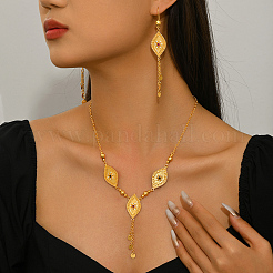 Brass Tassel Rhombus Hoop Earrings & Necklaces Sets for Women&nbsp;RP2777-1
