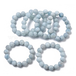 Frosted Natural Aquamarine Round Beads Stretch Bracelets for Women&nbsp;BJEW-Z158-01