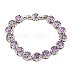 Rack Plating Brass Flat Round Links Bracelets with Glass for Women&nbsp;BJEW-H604-02P