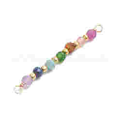 Chakra Natural TaiWan Jade & Amethyst & Lapis Lazuli & Amazonite & Tiger Eye & Sunstone & Ruby Faceted Round Beaded Connector Charms&nbsp;PALLOY-JF04565-02