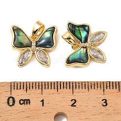 Brass & Paua Shell & Clear Cubic Zirconia Pendants&nbsp;KK-G538-01G