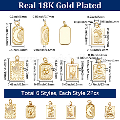 12Pcs 6 Styles Brass Micro Pave Clear Cubic Zirconia Pendants&nbsp;KK-SC0007-65