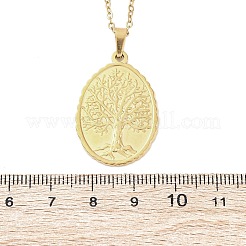 Oval Tree of Life 304 Stainless Steel Pendant Necklaces&nbsp;NJEW-M096-10G