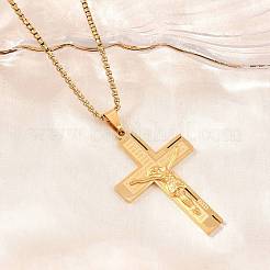 Religion 201 Stainless Steel Jesus Cross Pendant 304 Stainless Steel Box Chain Necklaces&nbsp;SA-H003-05G