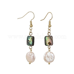 Geometric Shape Abalone Shell/Paua Shell & Natural Keshi Pearl Dangle Earrings for Women&nbsp;EJEW-JE07338