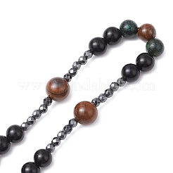 Natural Tiger Eye & Obsidian & Bloodstone Rosary Bead Necklaces&nbsp;NJEW-JN05114-01