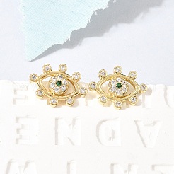 Eyes Brass Micro Pave Cubic Zirconia Stud Earrings&nbsp;EJEW-C186-20G-01