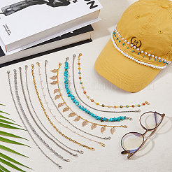 14Pcs Iron Chains & Glass Pearl & Synthetic Turquoise Beads & Brass Enamel Link Baseball Cap Chain&nbsp;HJEW-DC00065