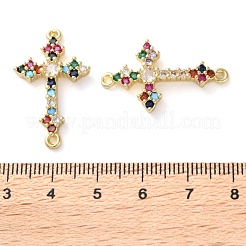 Rack Plating Brass Cubic Zirconia Religion Cross Connector Charm&nbsp;KK-C084-11C-G