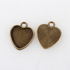 Vintage Tibetan Style Alloy Heart Pendant Cabochon Settings&nbsp;TIBEP-M018-144AB-NF