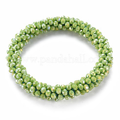 AB Color Plated Faceted Opaque Glass Beads Stretch Bracelets&nbsp;BJEW-S144-003D-09