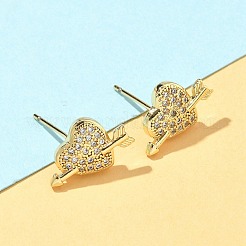 Heart Brass Micro Pave Clear Cubic Zirconia Stud Earrings&nbsp;EJEW-A132-08G