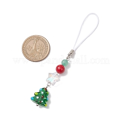 5Pcs Handmade Lampwork & Glass & Natural Green Aventurine & Natural Dyed Mashan Jade Mobile Straps&nbsp;HJEW-TA00372