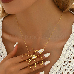 Elegant Stainless Steel & Imitation Pearl Hollow Flower Pendant Necklaces for Women&nbsp;TN2016-1