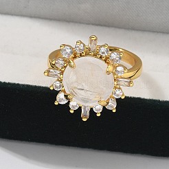 Sunflower Natural Quartz Crystal Finger Rings&nbsp;RJEW-B113-03G-07