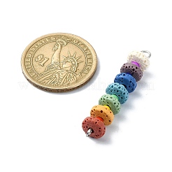 Chakra Natural Lava Rock Dyed Flat Round Connector Charms&nbsp;PALLOY-JF02532-01