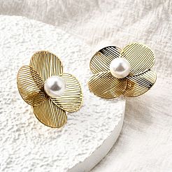 304 Stainless Steel Plastic Imitation Pearl Stud Earrings&nbsp;EJEW-D308-07G