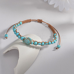 Summer Beach Synthetic Turquoise Turtle & Round Beaded Adjustable Waxed Cord Anklets for Women&nbsp;FS-WG547C8-01
