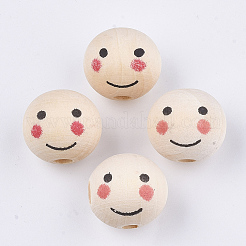 Printed Natural Wood European Beads&nbsp;WOOD-T019-13B-02