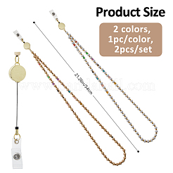 2Pcs 2 Colors Wood Beaded Retractable Badge Reel with Chains&nbsp;HJEW-FH00205