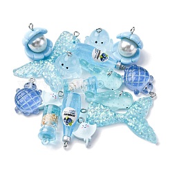 16Pcs 8 Styles Marine Organism Resin Pendants&nbsp;RESI-FP0001-32