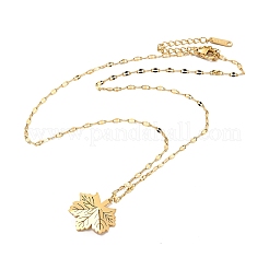 Ion Plating(IP) 304 Stainless Steel Maple Leaf Pendant Necklace with Dapped Chains for Women&nbsp;NJEW-G085-12G